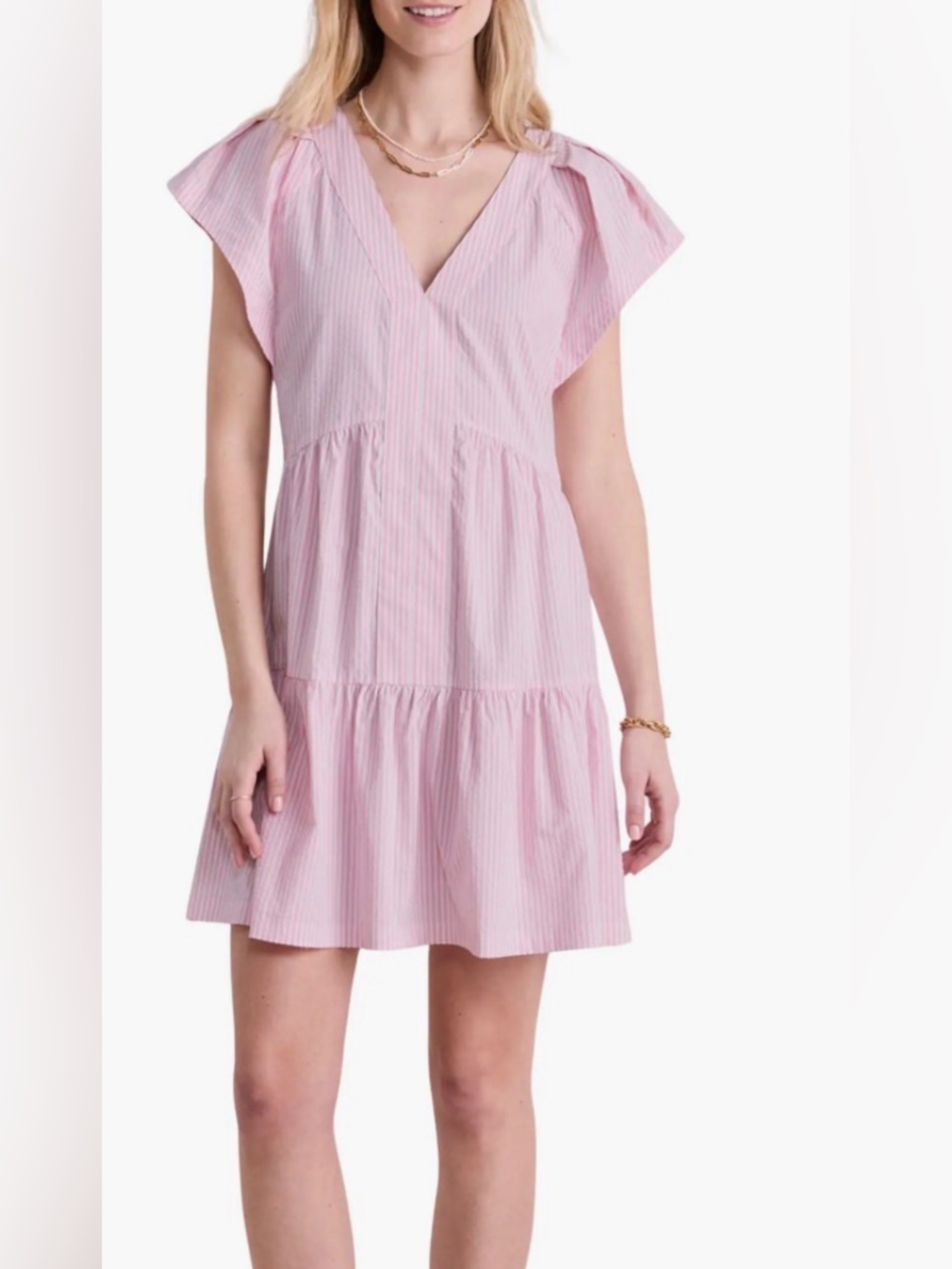 NWT Vineyard vines harbor tiered ruffle sleeve dress seersucker cayman SIZE M